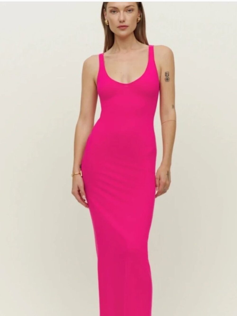 Reformation Tyra maxi tank dress corvette pink barbiecore dopamine S resort fit